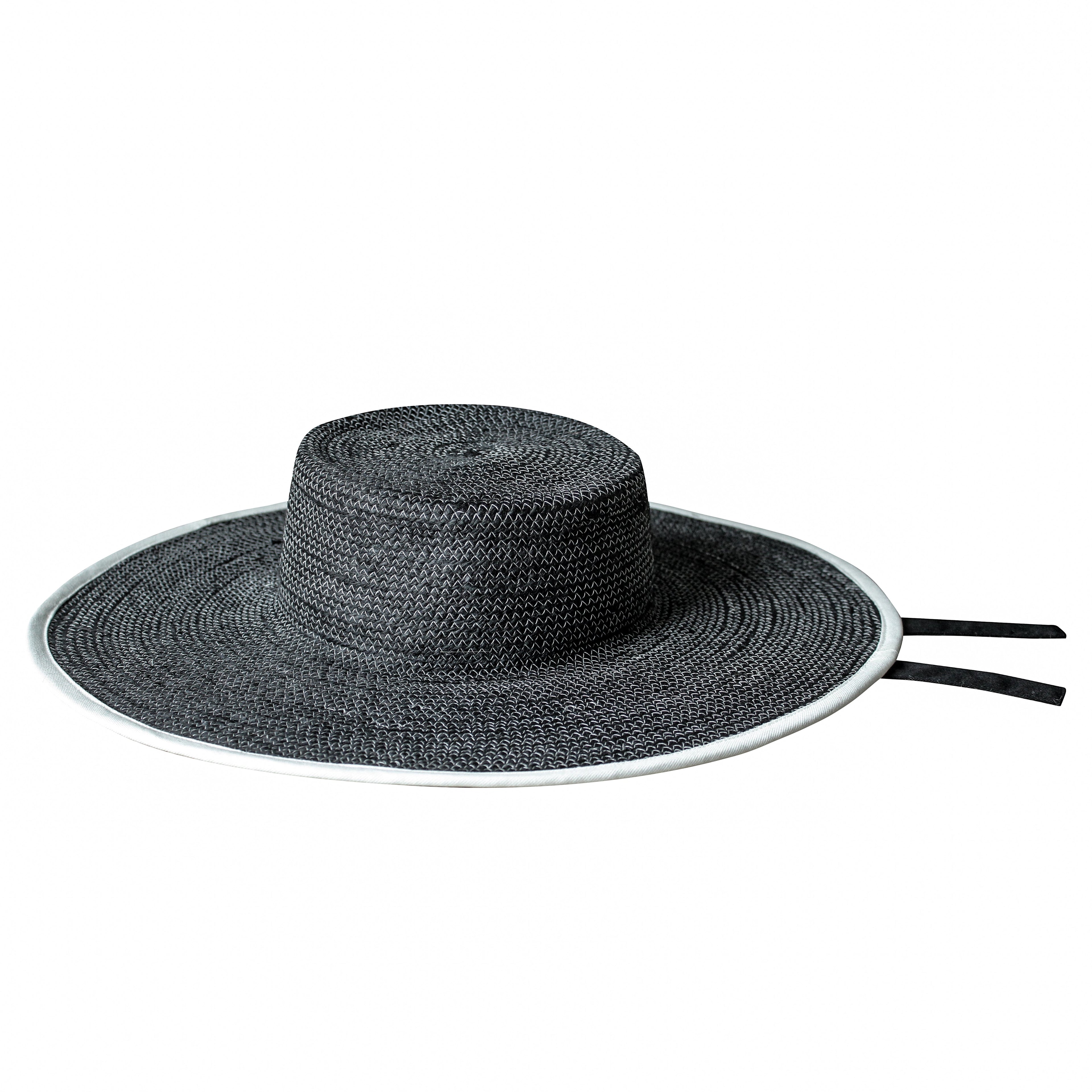 The Lolo Wide-Brim Jute Boater Hat in Black
