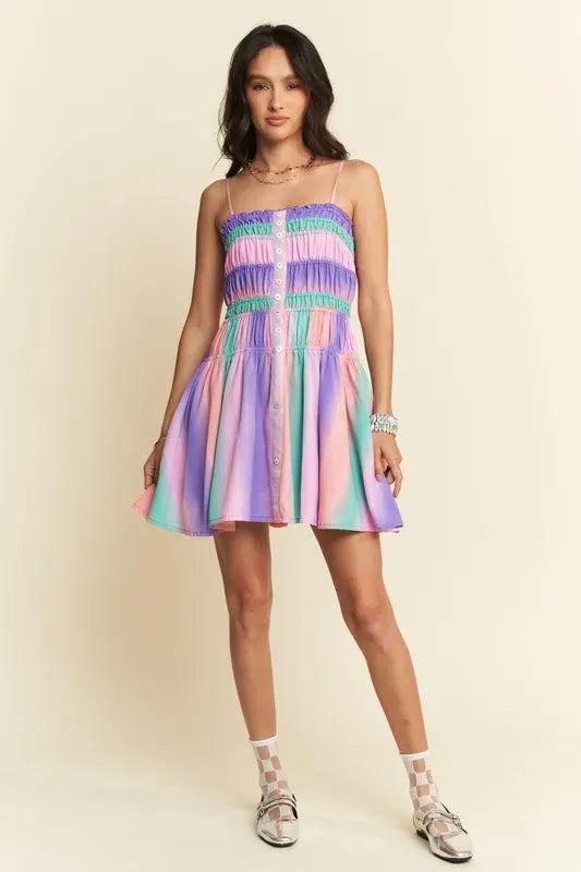 Buy Multi Color Ombre Printed Bodice Button Up Dress by Faz