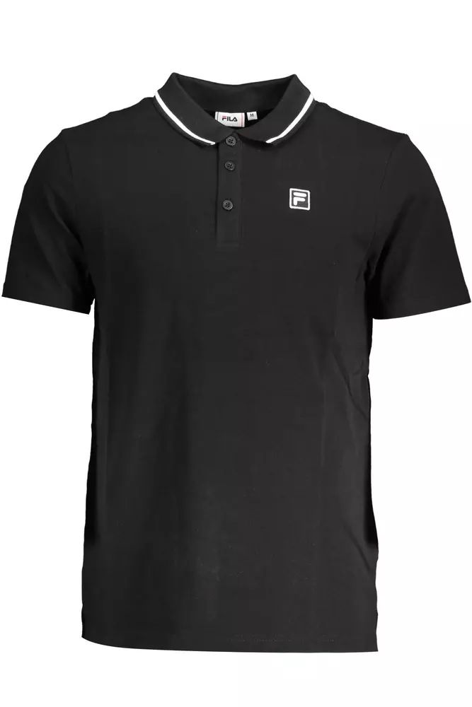 Sleek Black Cotton Polo with Contrast Details