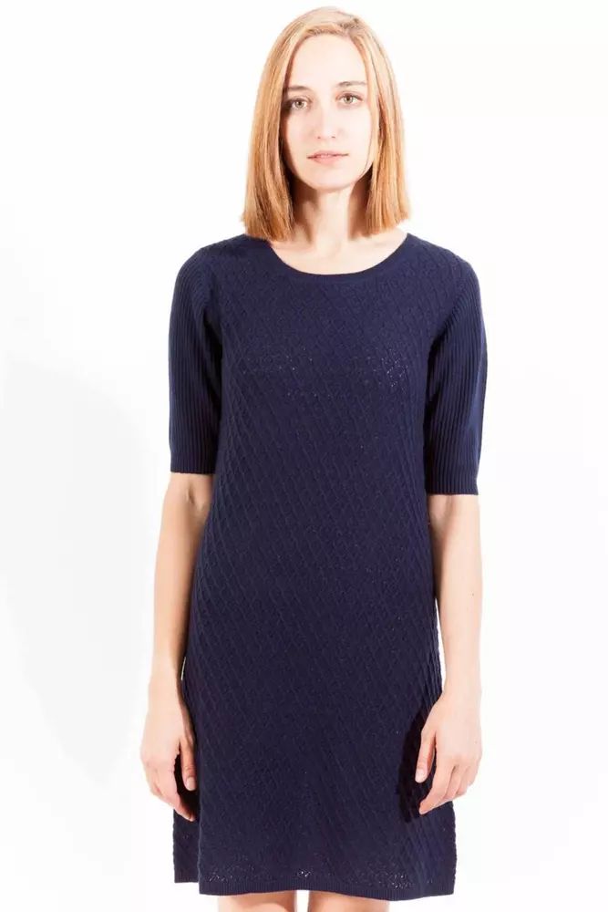 Chic Blue Wool-Cashmere Short Dress with Logo