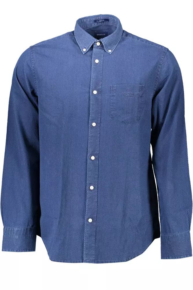 Blue Cotton Regular Fit Men's Shirt