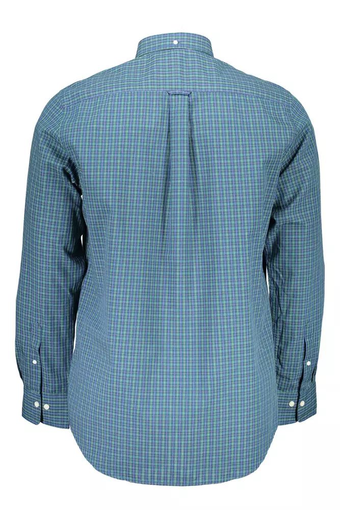 Elegant Blue Long Sleeve Cotton Blend Shirt