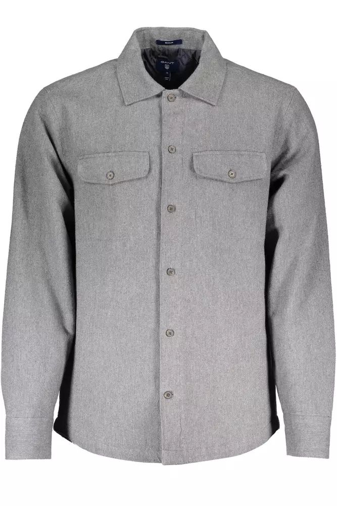 Elegant Gray Cotton Long-Sleeved Men's Shirt