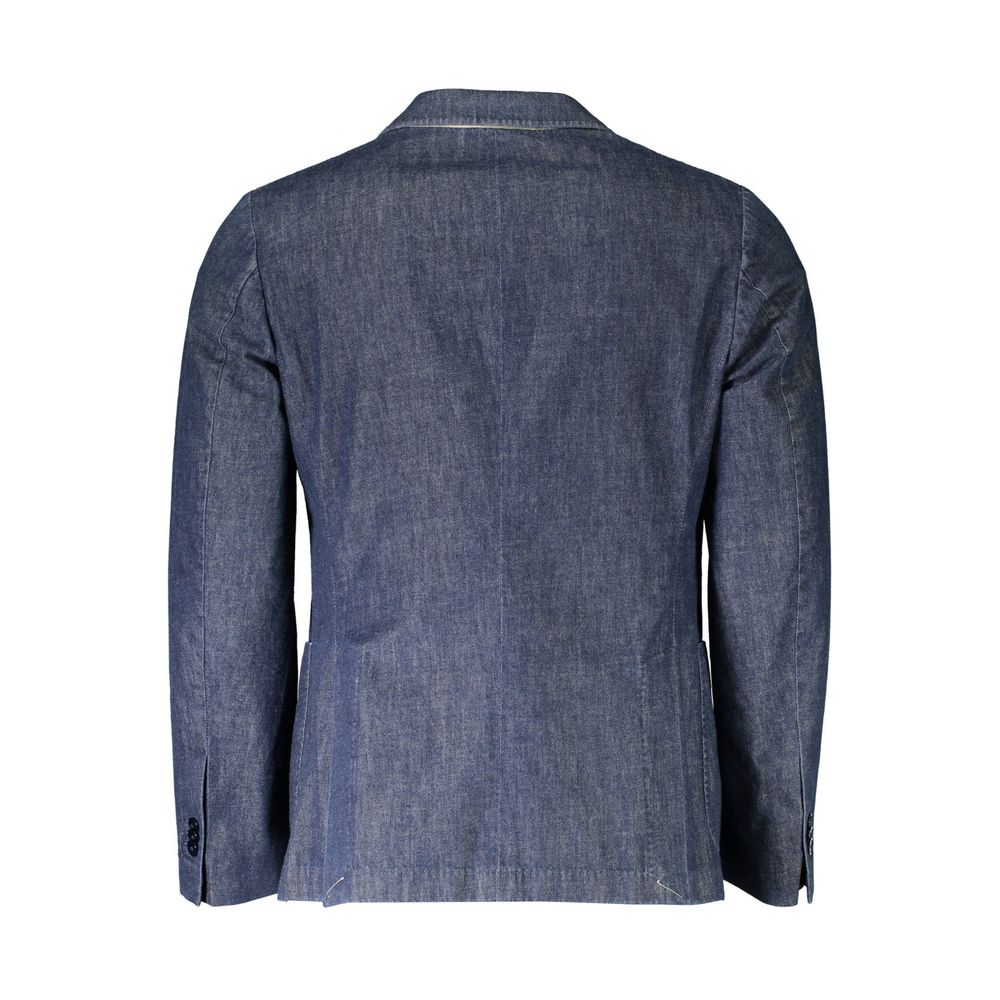 Chic Blue Cotton Long Sleeve Jacket