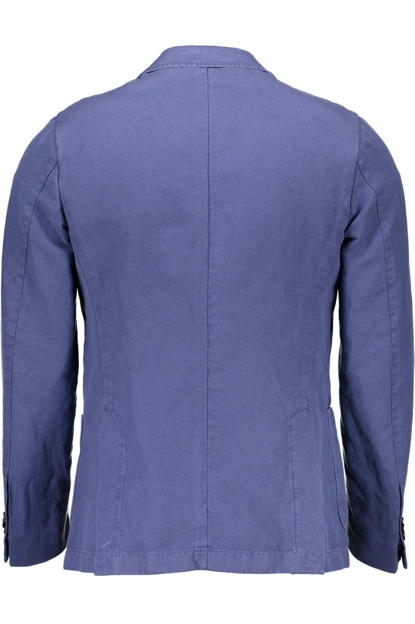 Elegant Blue Cotton-Linen Blend Jacket