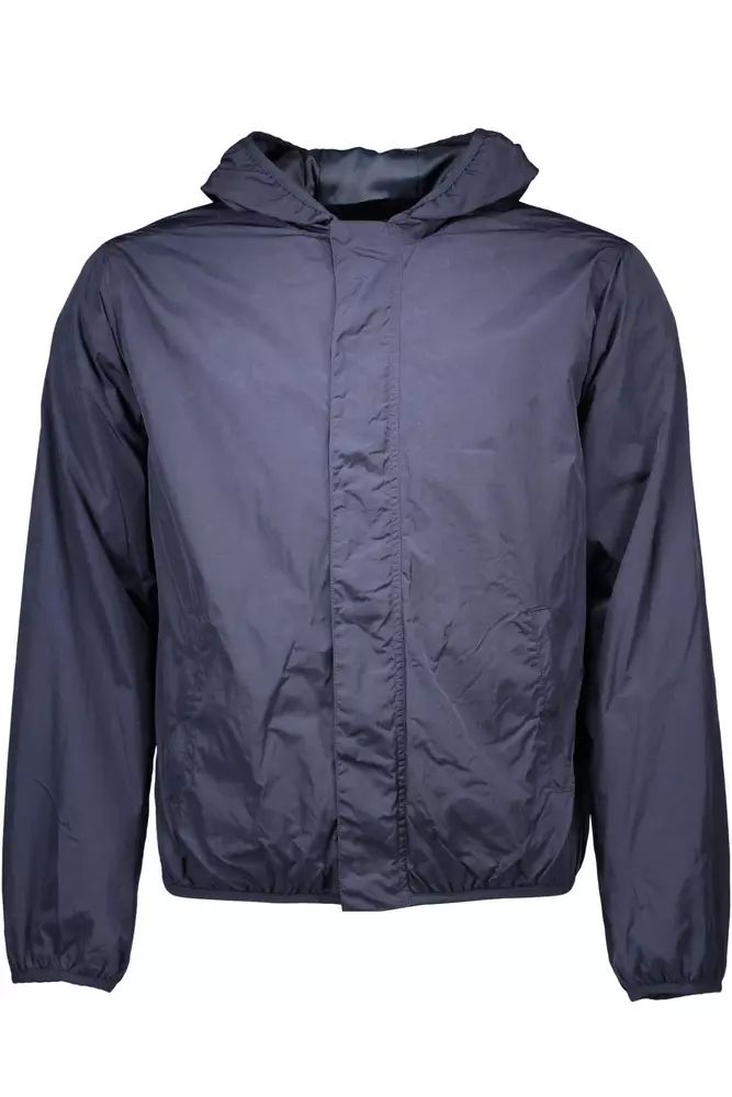 Chic Blue Nylon Sport Jacket with Hood