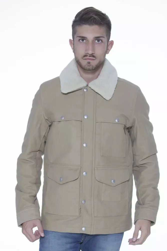 Beige Long-Sleeve Cotton Jacket with Pockets