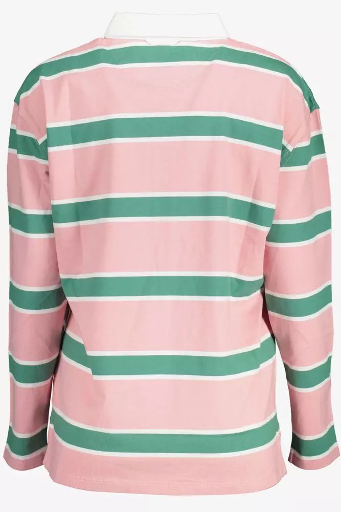 Elegant Long-Sleeve Pink Polo with Contrasting Details