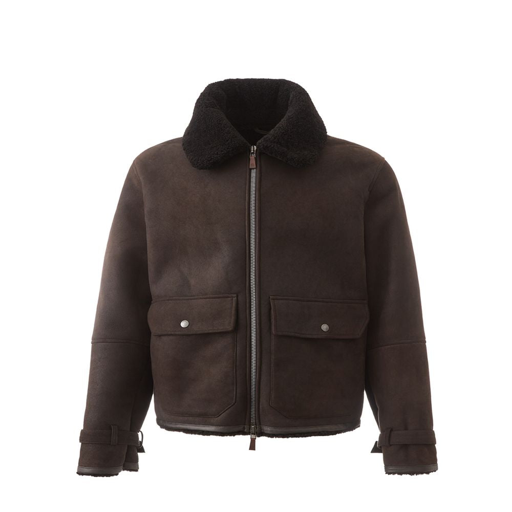 Elegant Brown Montone Leather Jacket