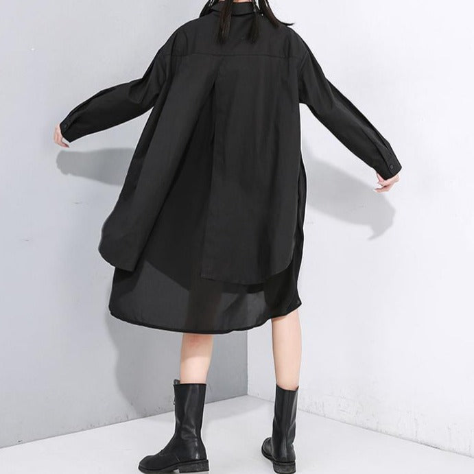 Kaiyo Asymmetrical Long Sleeve Shirt Dress