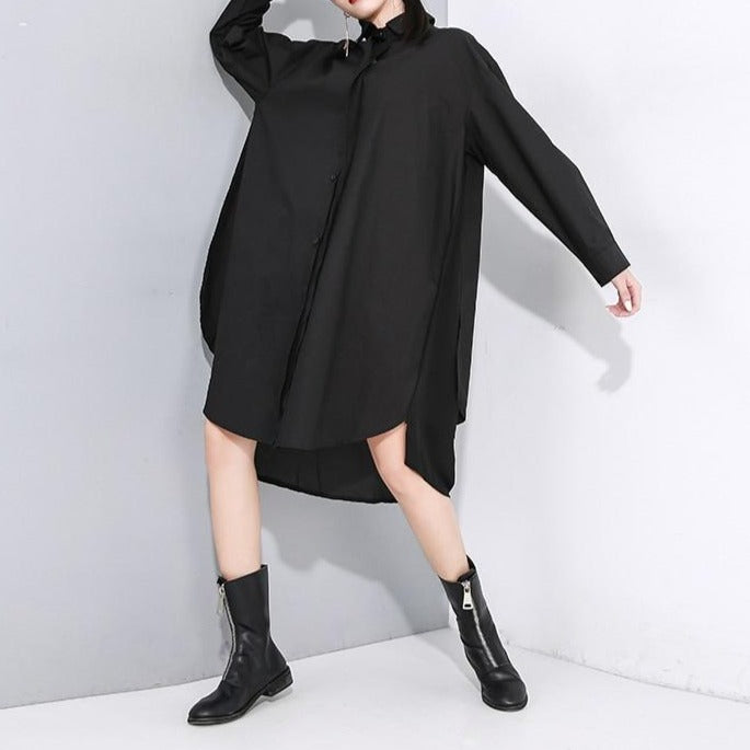 Kaiyo Asymmetrical Long Sleeve Shirt Dress