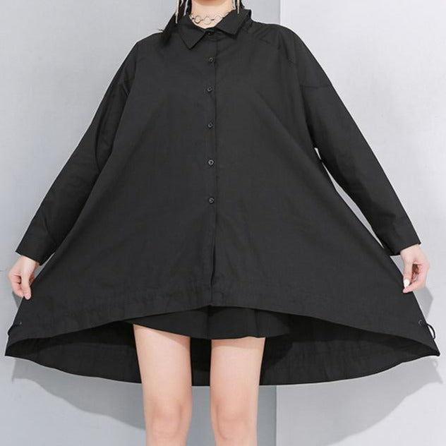 Nishi Asymmetrical Long Sleeve Shirt Dress