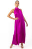 Nalory Satin Silk Backless Maxi Dress In Magenta