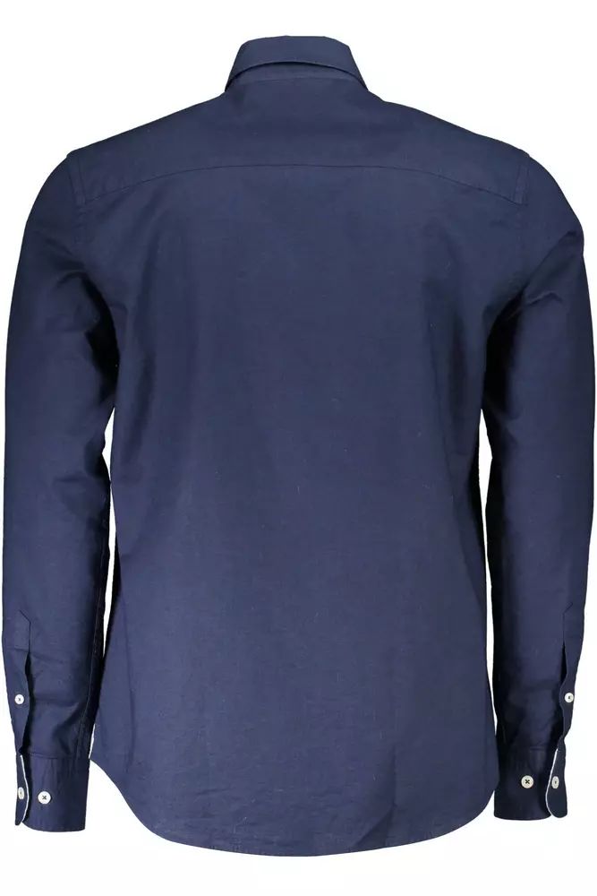 Classic Blue Cotton Shirt with Embroidered Logo