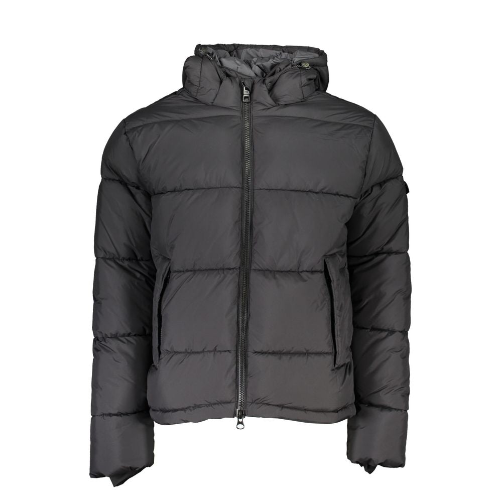 Eco-Conscious Black Jacket with Removable Hood