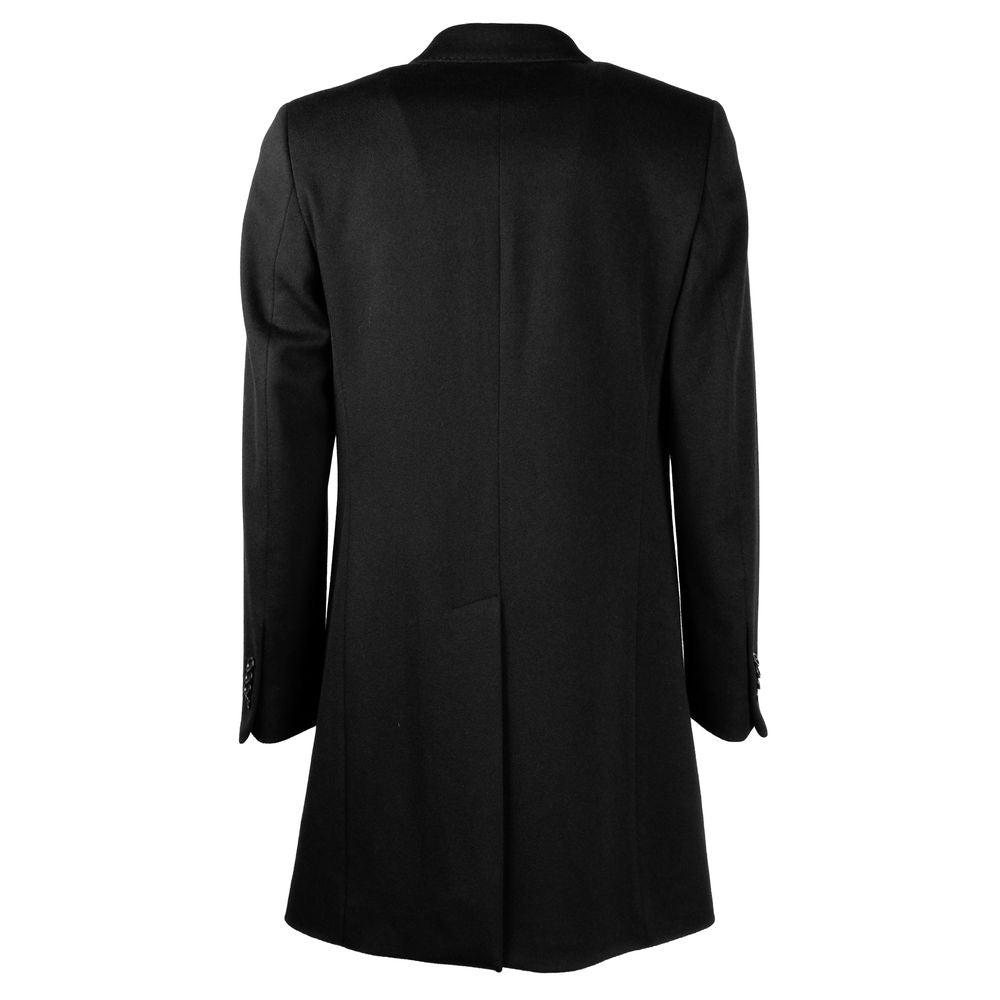 Elegant Black Virgin Wool Men's Coat