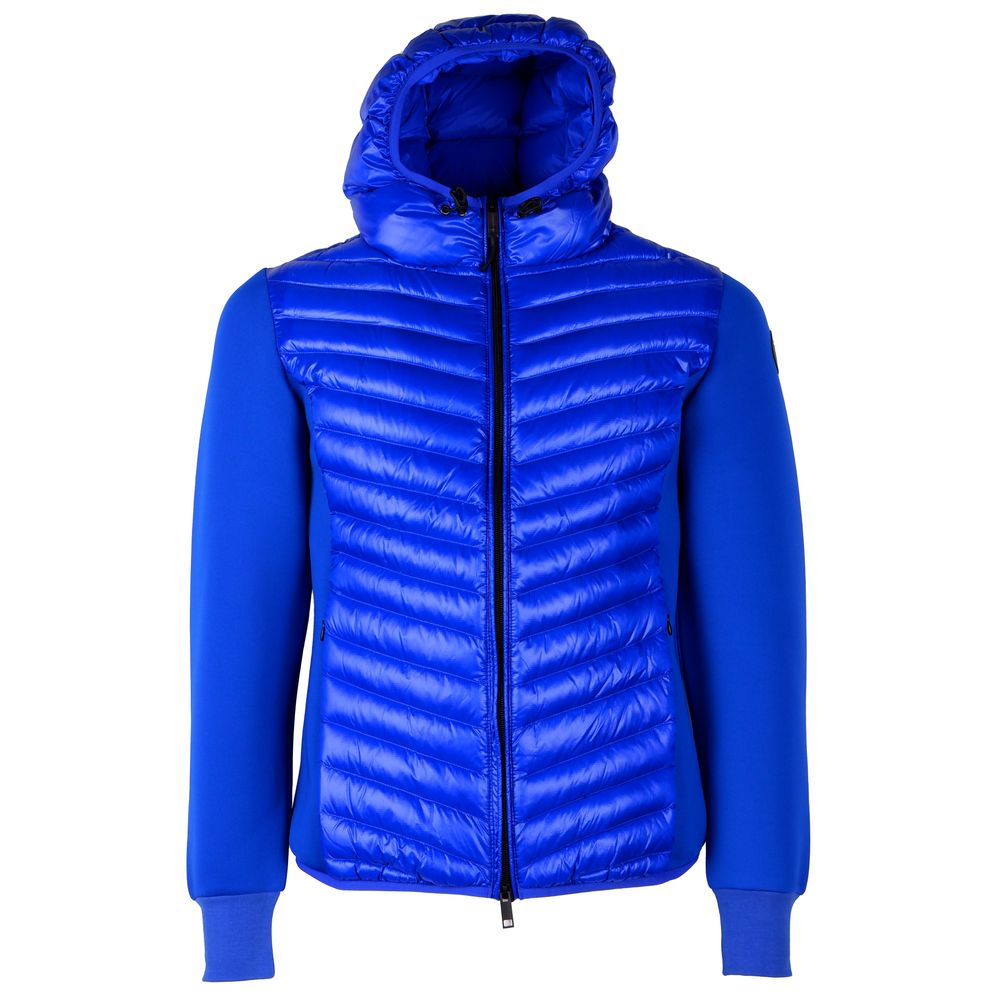 Chic Blue Nylon Down Jacket with Stretch Sleeves