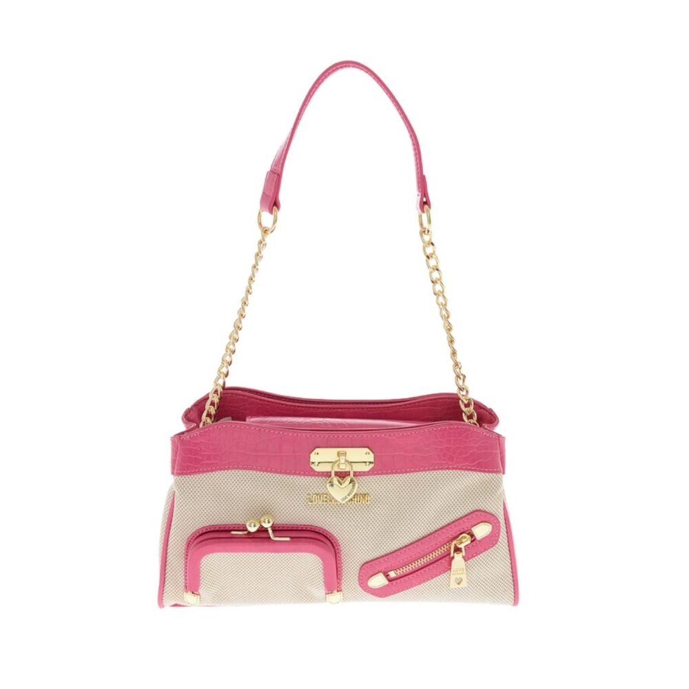 Fuchsia Canvas and Faux Leather Shoulder Bag