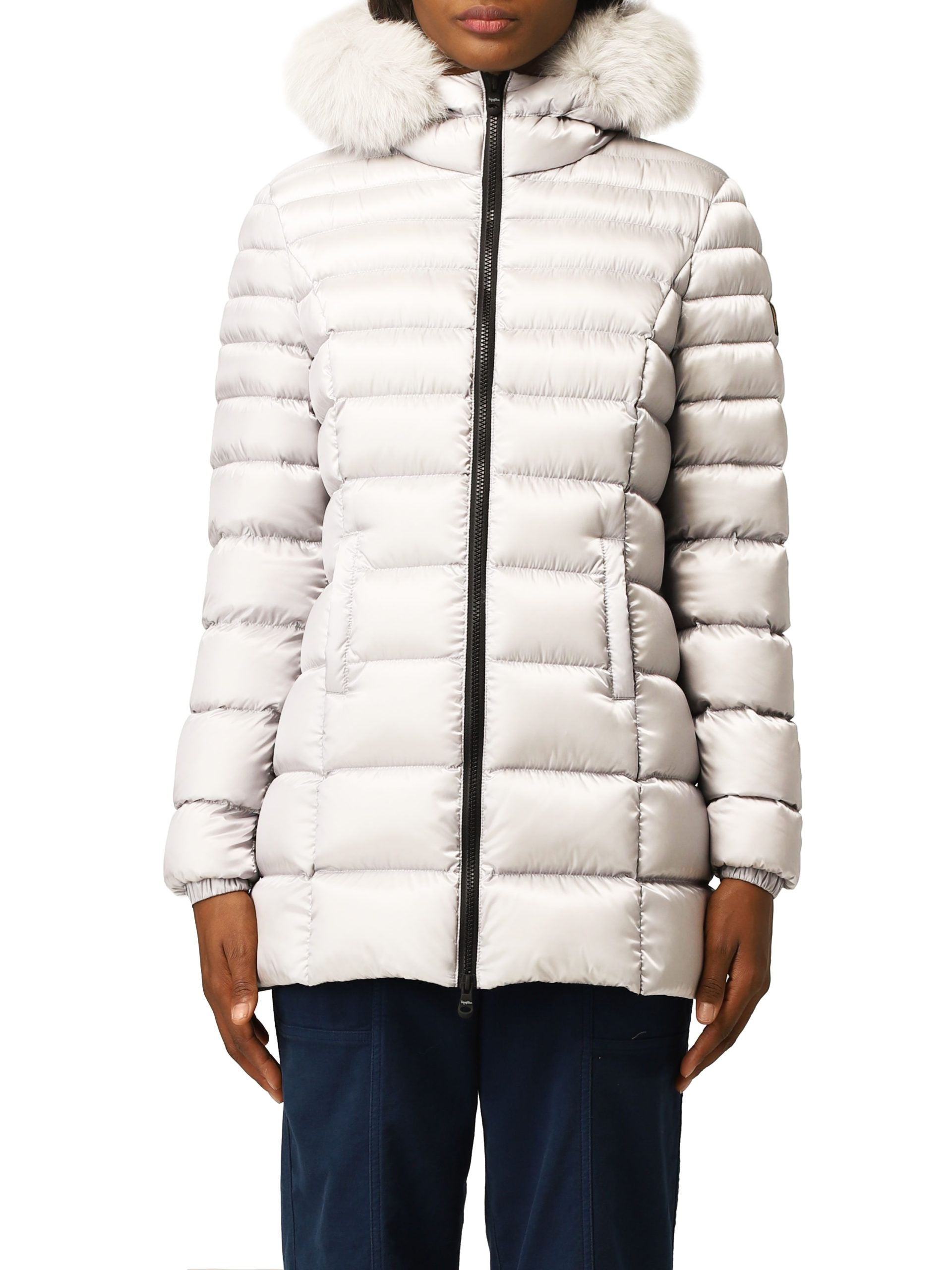Chic White Padded Down Jacket with Fur Hood