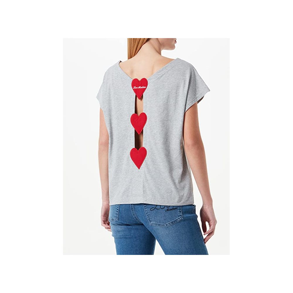 Chic Embroidered Heart Logo Cotton Tee