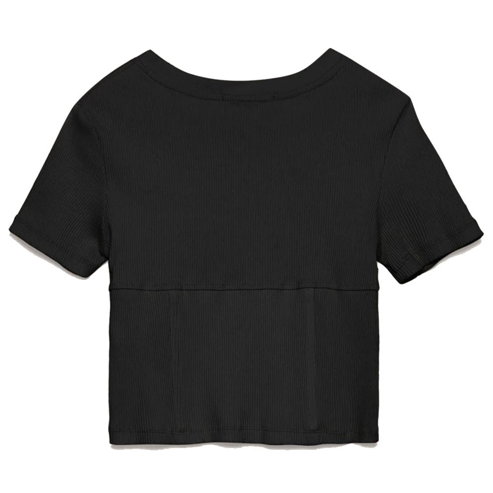 Chic Ribbed Cotton Tee with Logo Detail