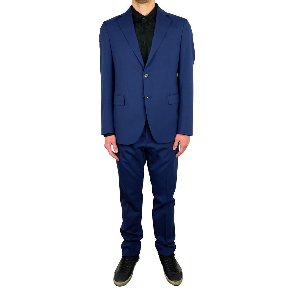 Elegant Blue Wool Blend Two-Piece Suit