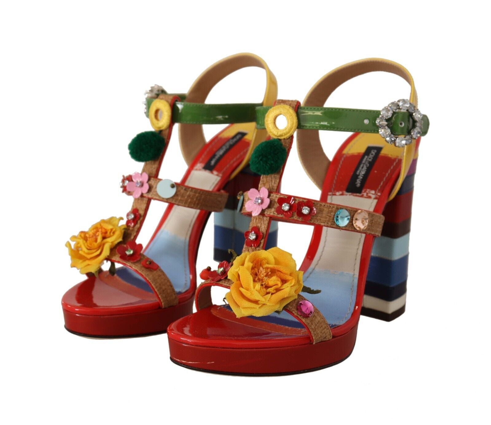 Multicolor Floral Ankle Strap Heels