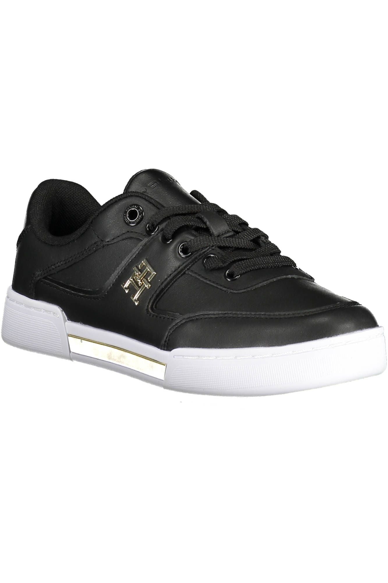 Chic Black Lace-Up Sneakers with Contrasting Accents