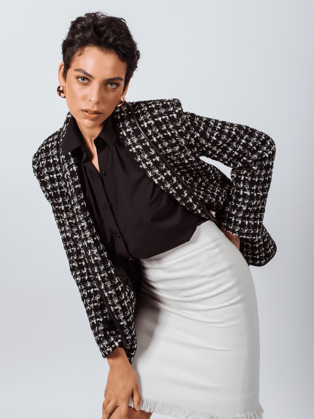 Buy Black & White Tweed Checkers Blazer – Women’s Chic Tailored Jacket by Le Réussi®