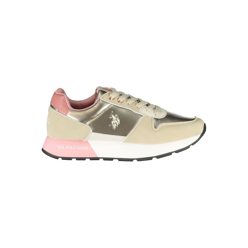 Chic Beige Lace-Up Sneakers with Logo Detail