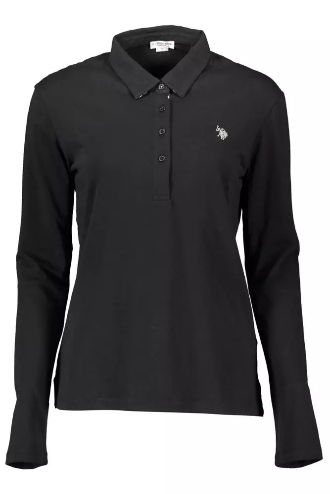 Chic Black Long-Sleeve Polo with Embroidery