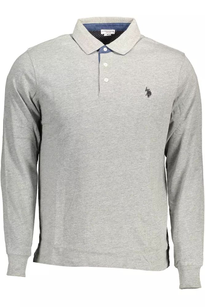 Chic Gray Long-Sleeve Polo with Elbow Patches