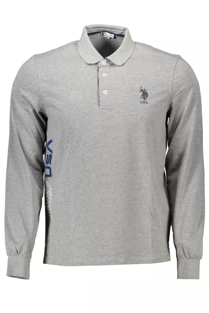Chic Gray Long-Sleeved Polo with Contrasting Accents