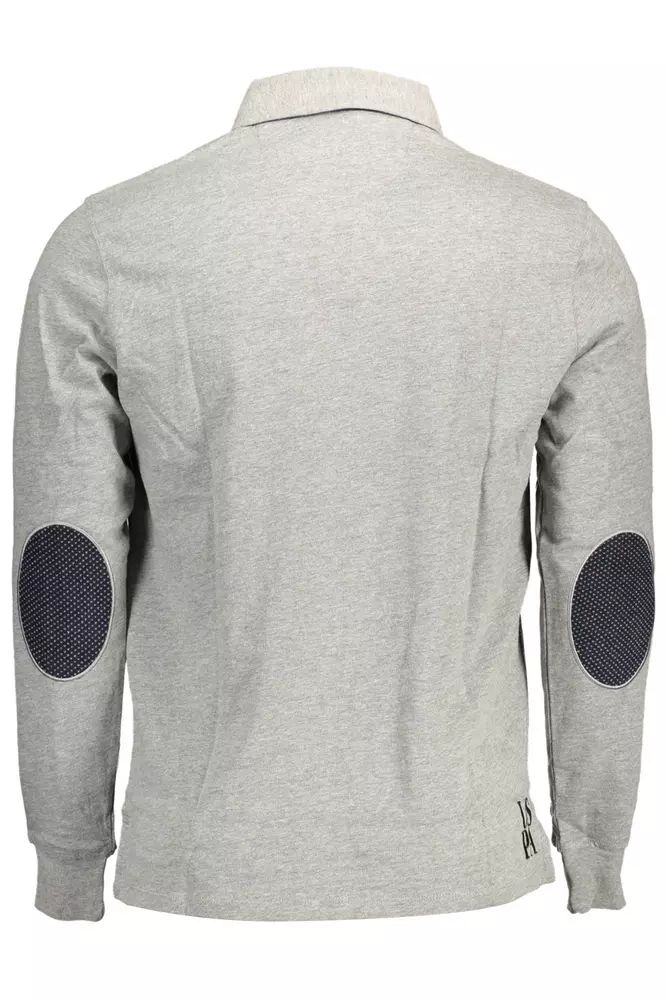 Chic Gray Long-Sleeve Polo with Elbow Patches