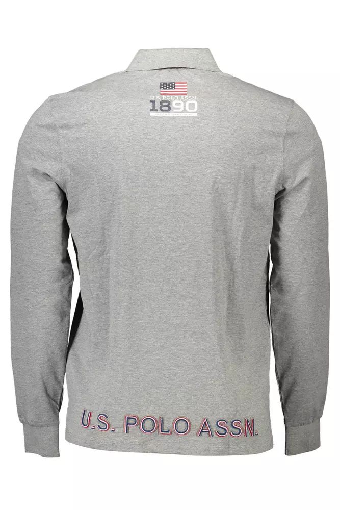Chic Gray Long-Sleeved Polo with Contrasting Accents