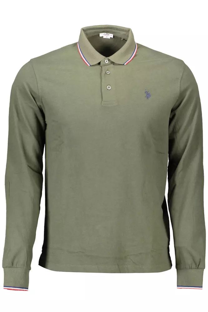 Chic Green Cotton Polo with Contrasting Details