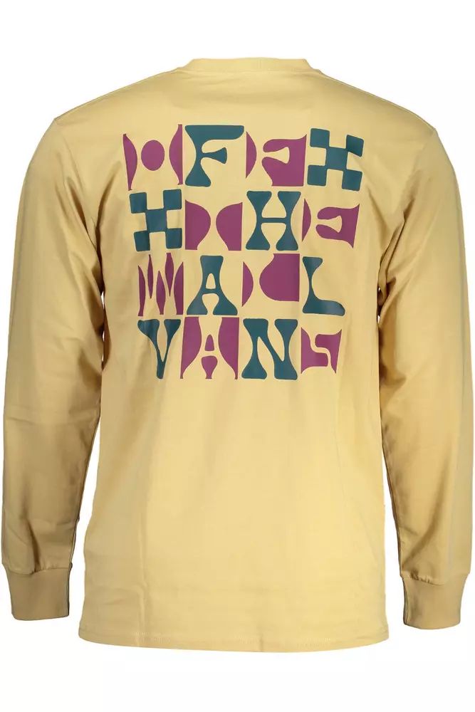 Beige Long Sleeve Cotton Tee with Logo Print