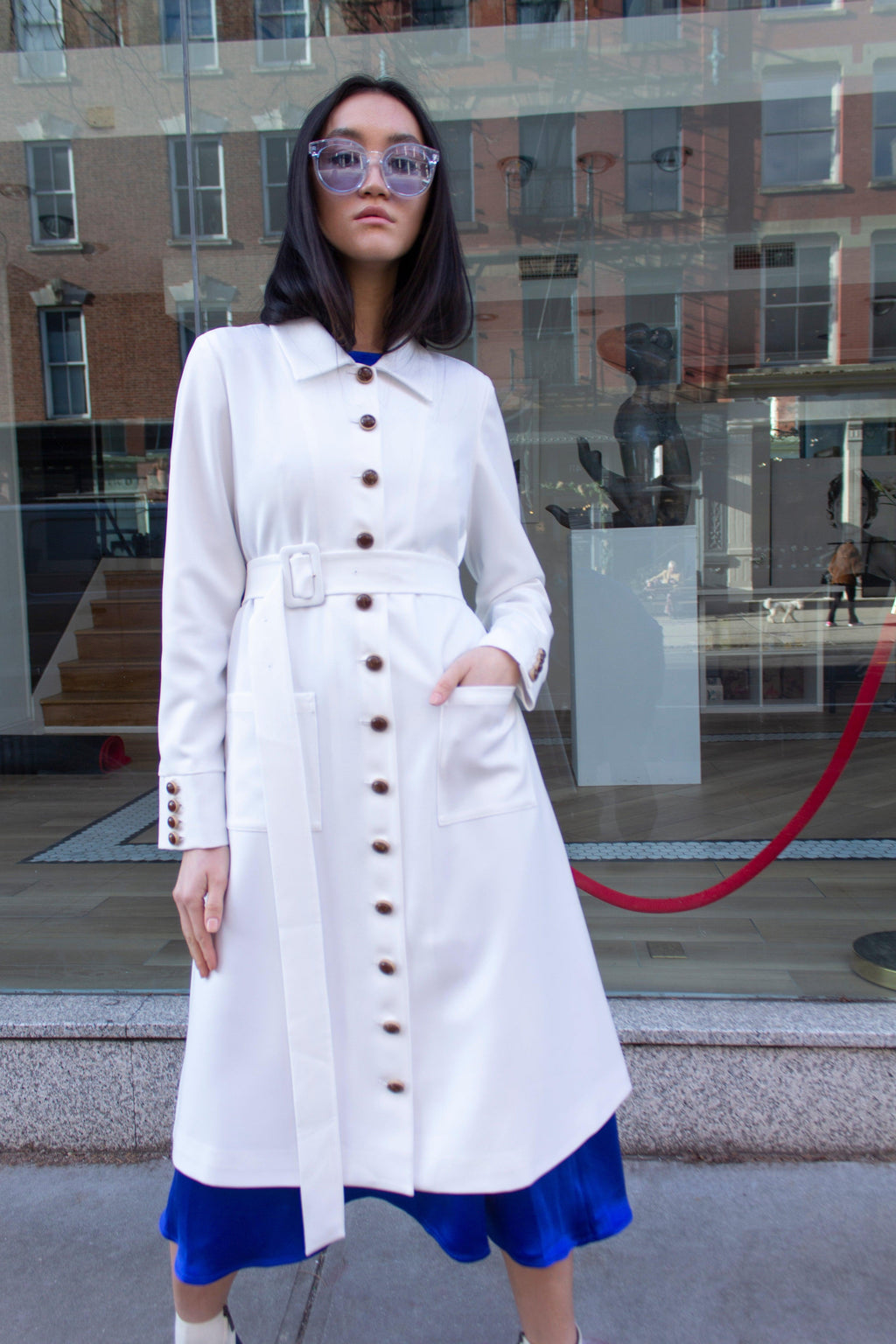 Buy Monique White Coat – Women’s Elegant Long Coat by Le Réussi®