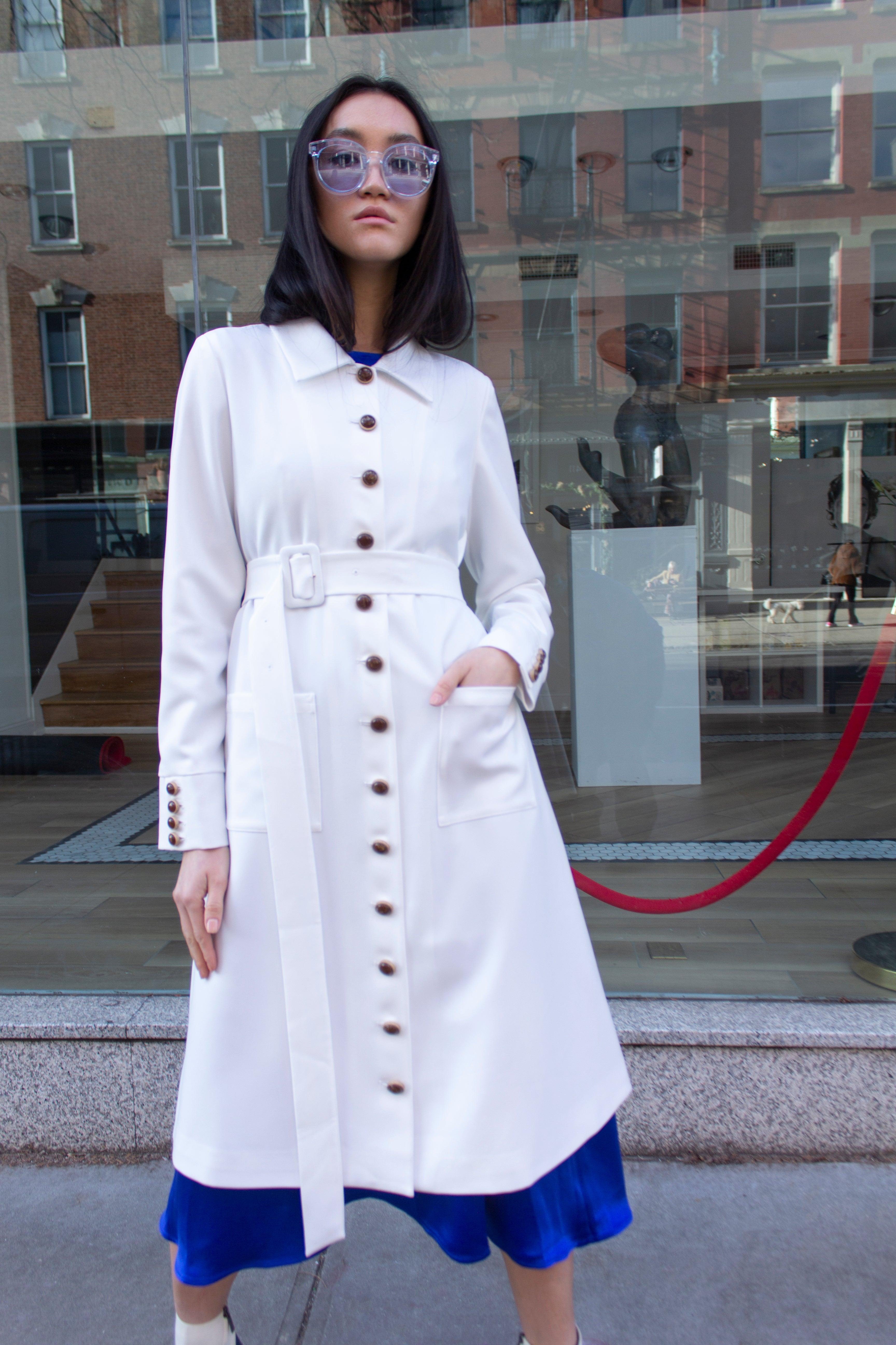 Buy Monique White Coat – Women’s Elegant Long Coat by Le Réussi®