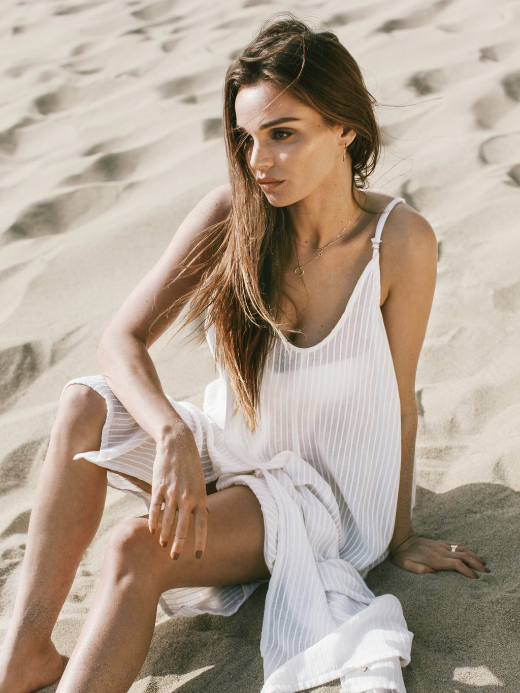 Buy Yaz Dress - White Stripes by The Handloom