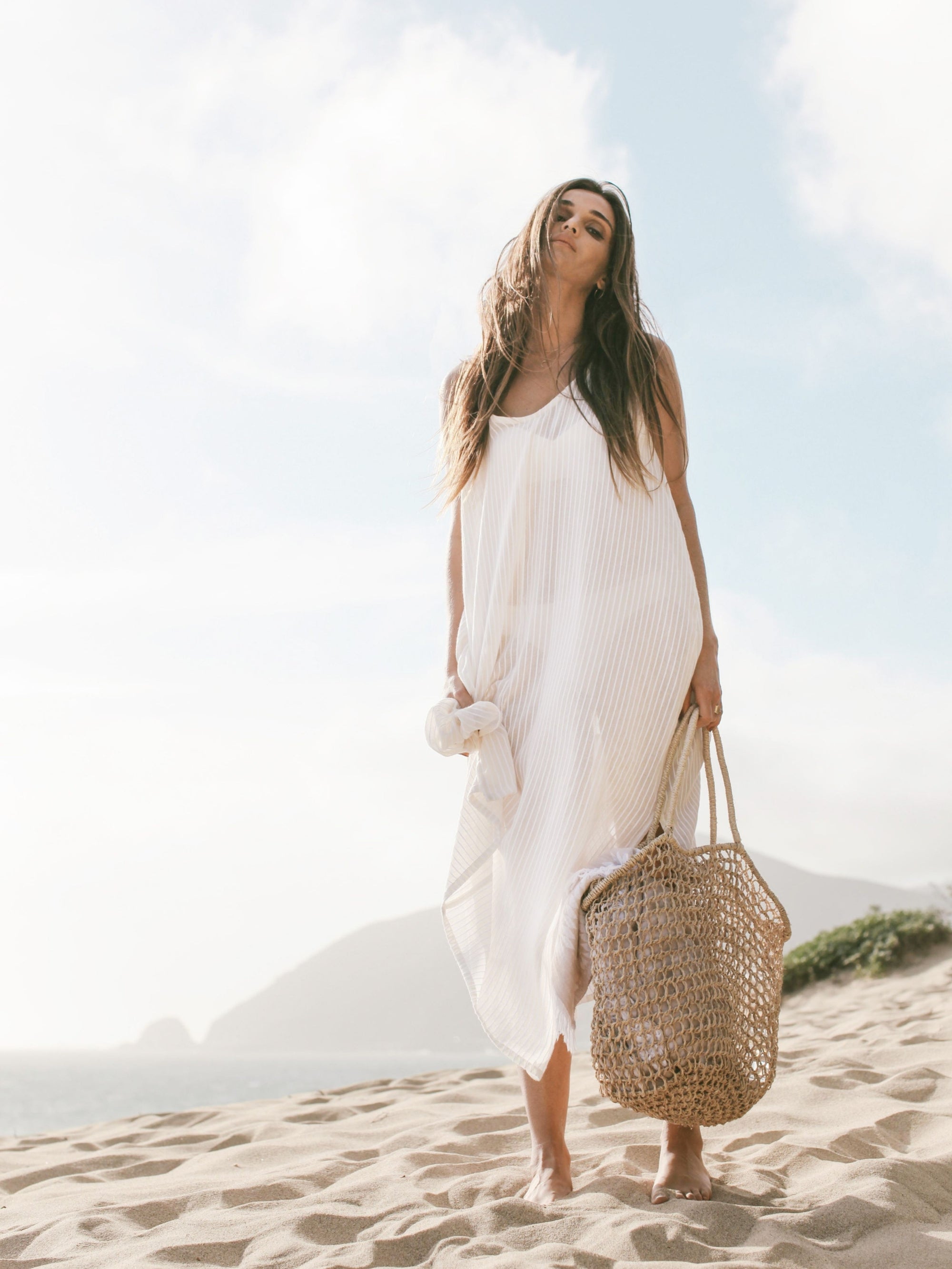 Buy Yaz Dress - White Stripes by The Handloom