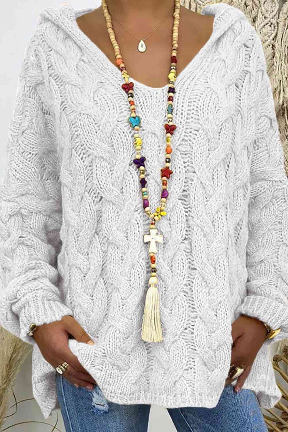 Buy Cable-Knit Hooded Sweater by O & Y.M