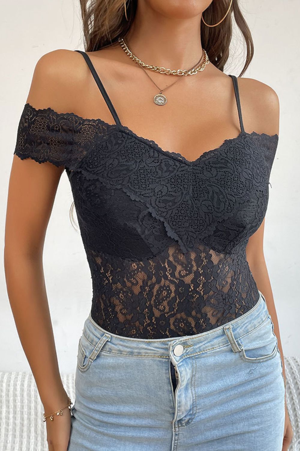 Buy Lace Cold-Shoulder Bodysuit by Faz