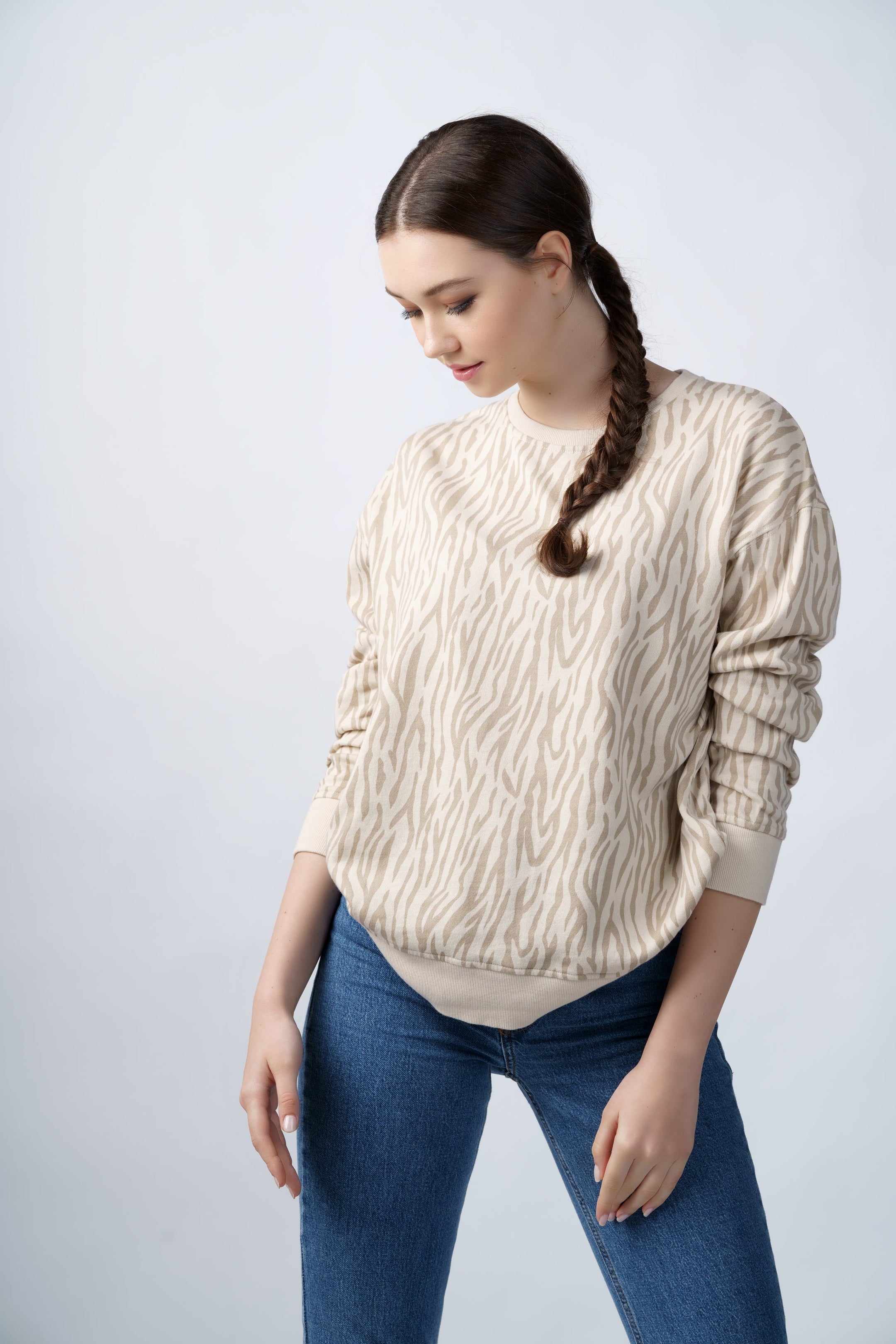 Buy Kirsten Animal Print Sweatshirt , Oatmeal by Shiraleah
