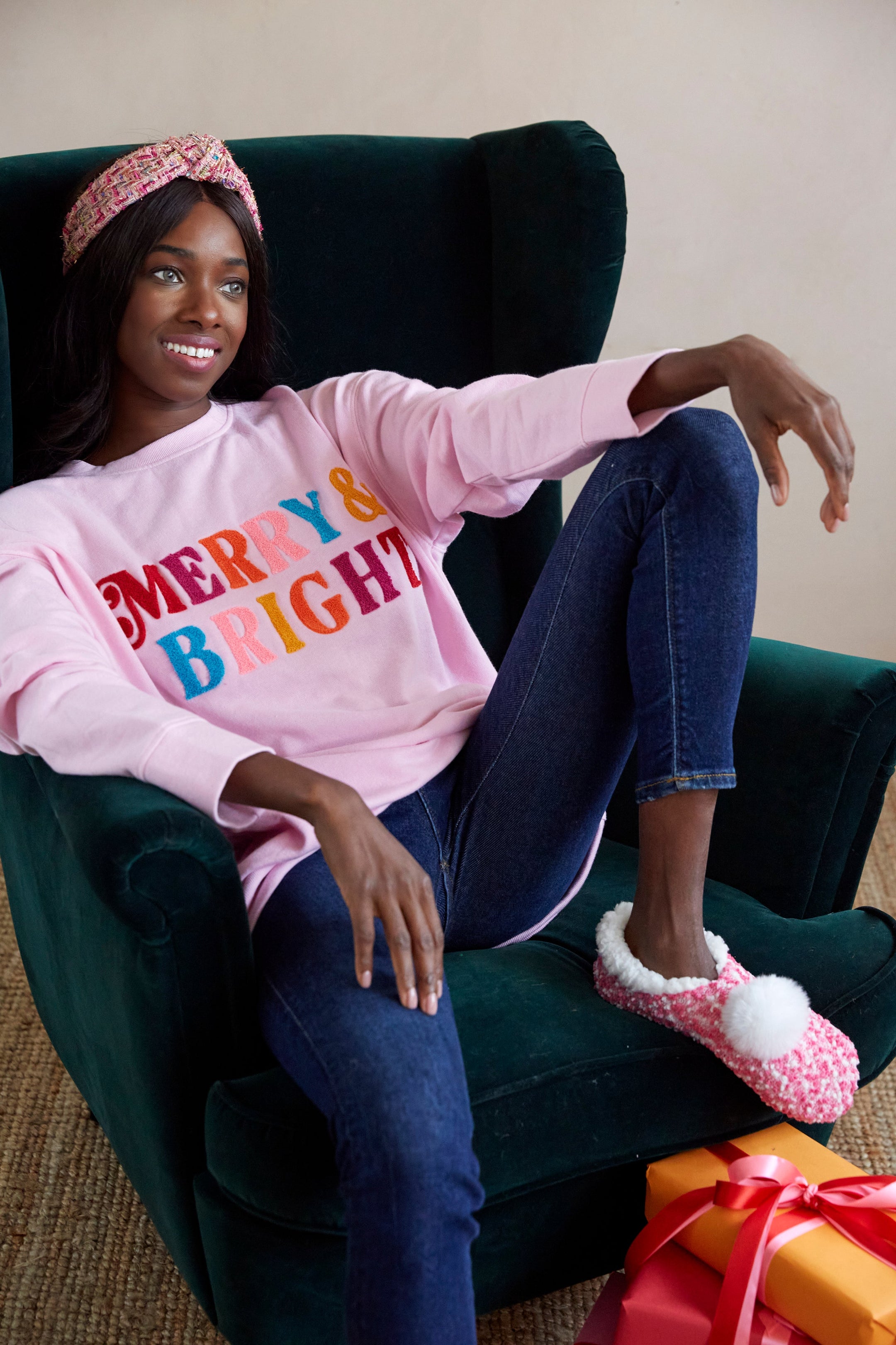 Buy "Merry & Bright" Holiday Sweatshirt, Pink by Shiraleah