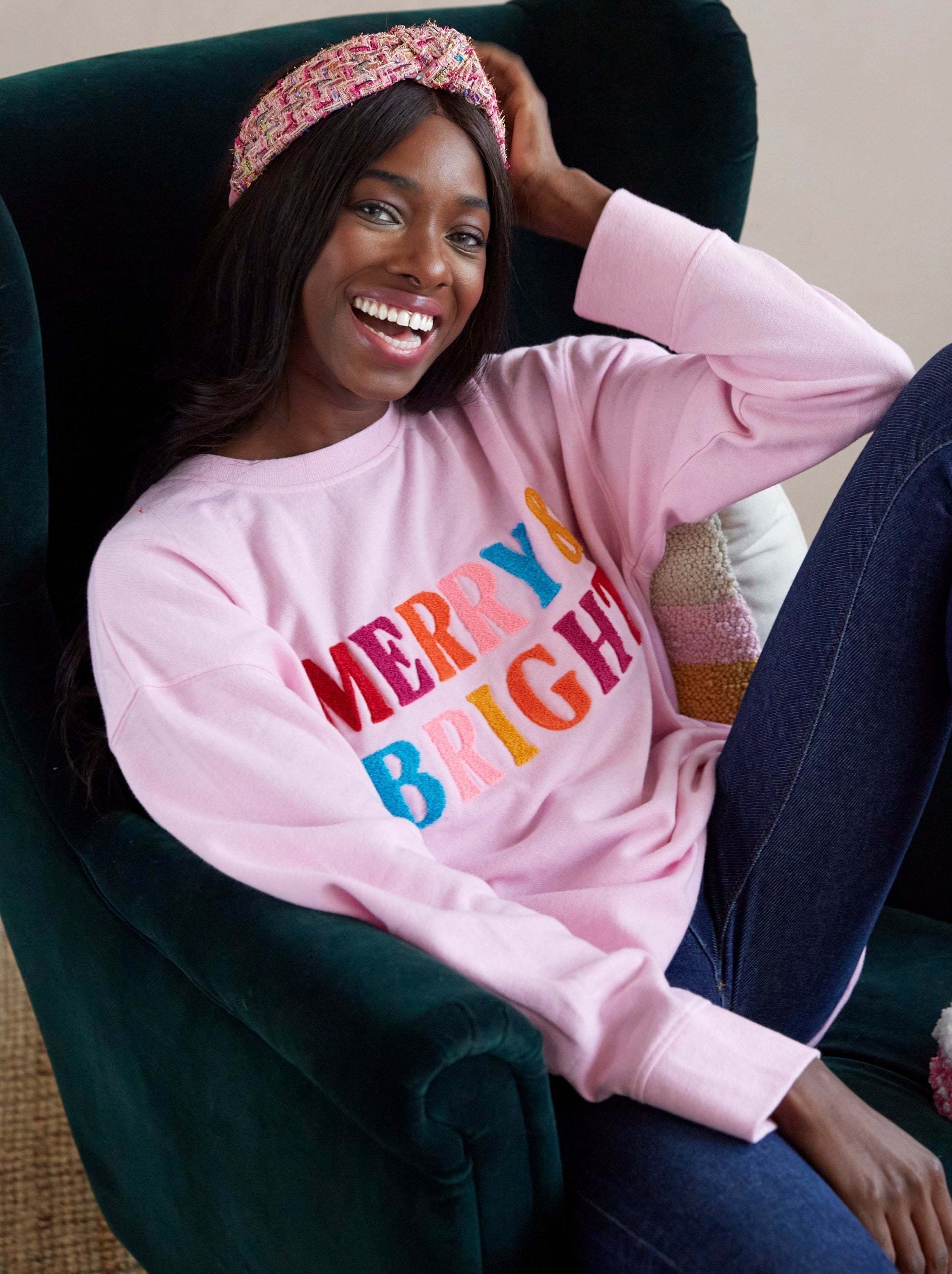 "Merry & Bright" Holiday Sweatshirt, Pink