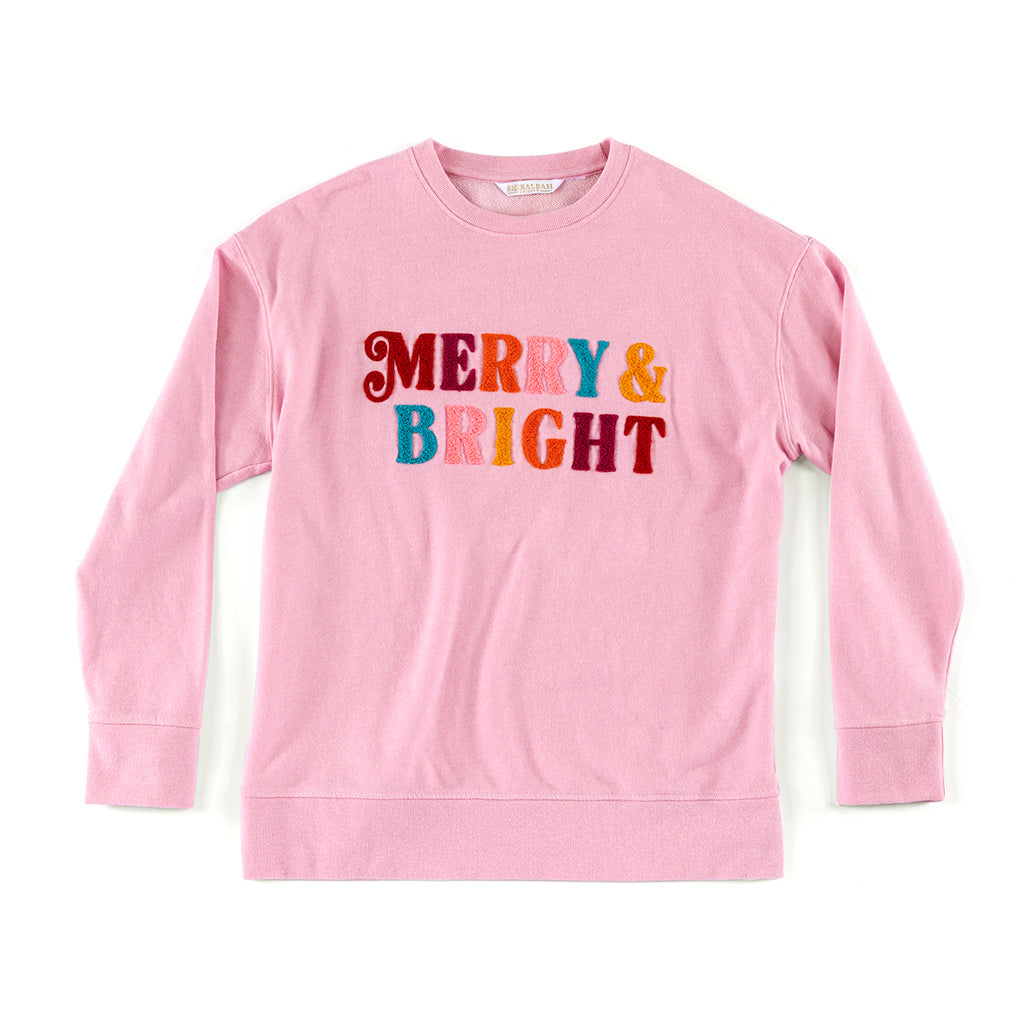 "Merry & Bright" Holiday Sweatshirt, Pink