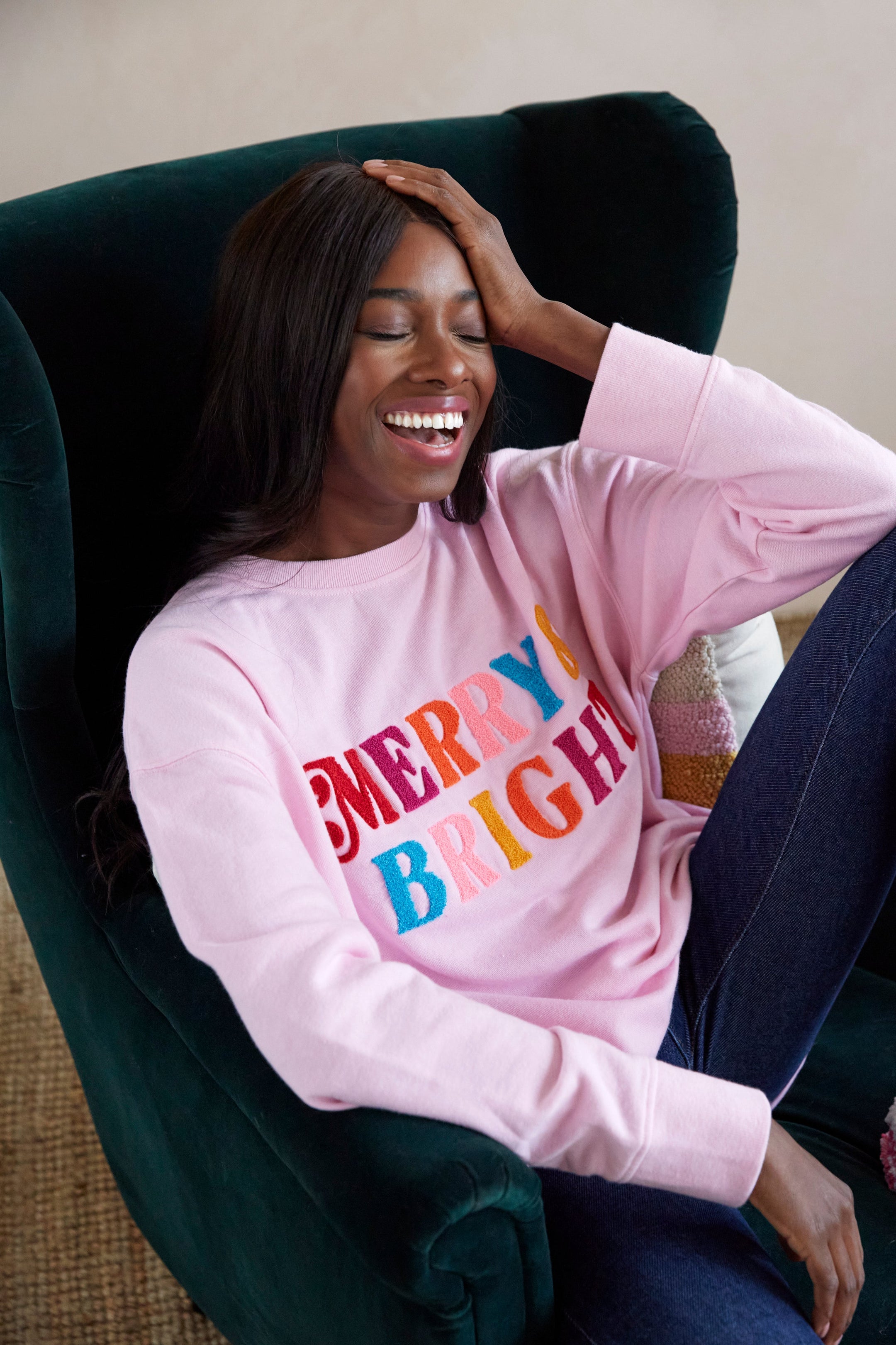 Buy "Merry & Bright" Holiday Sweatshirt, Pink by Shiraleah