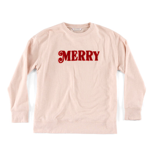 "Merry" Holiday Sweatshirt , Blush