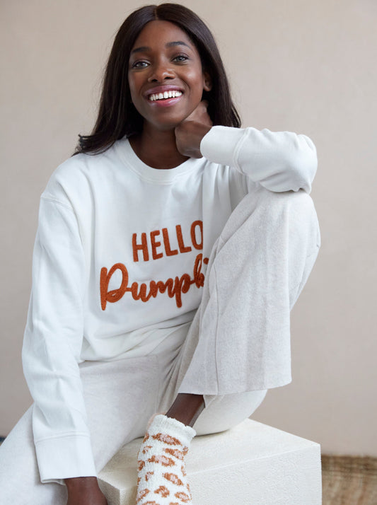 "Hello Pumpkin" Sweatshirt, Ivory
